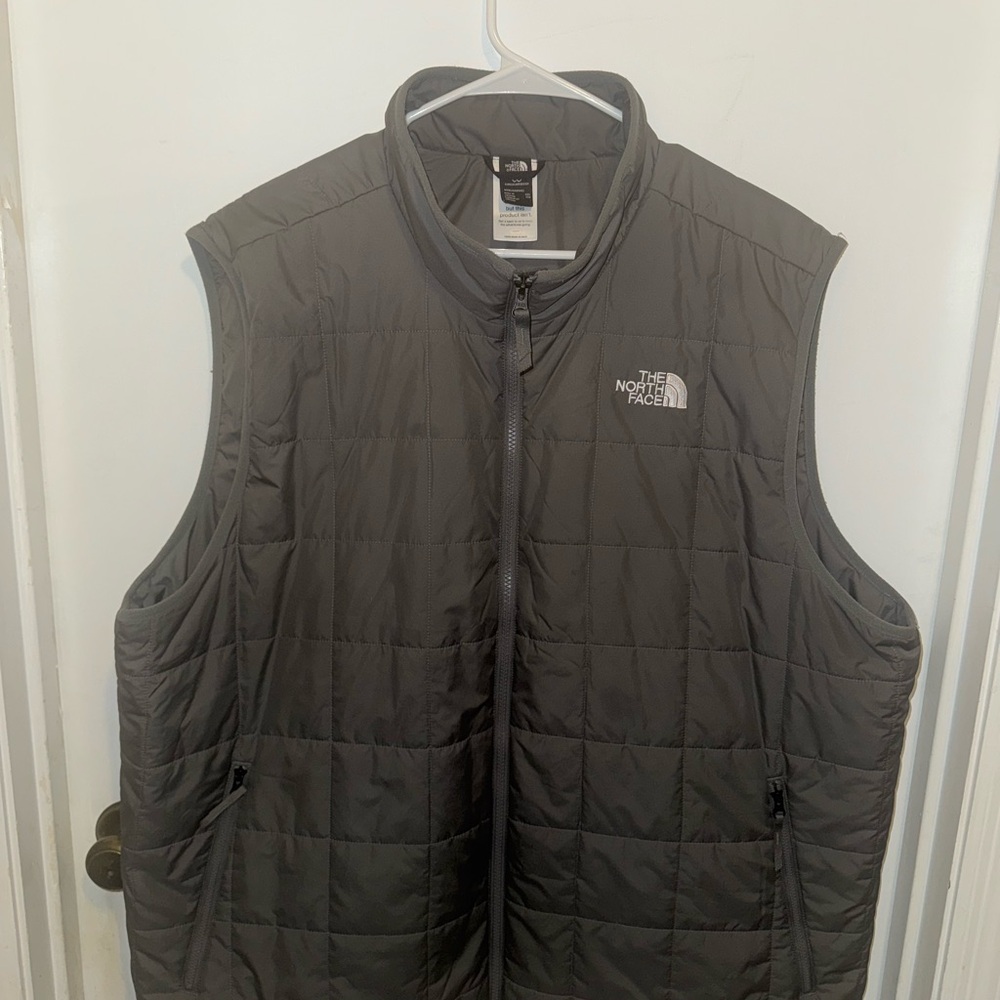 The North Face Gray Quilted Vest with Stand-Up Collar